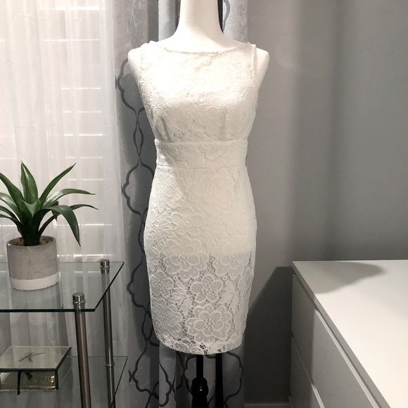 White Midi Crochet Lace Dress - Picture 1 of 4